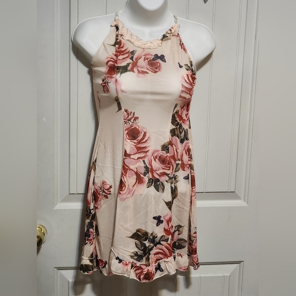 & Other Stories Pink and Green Halter Chemise Sleeveless